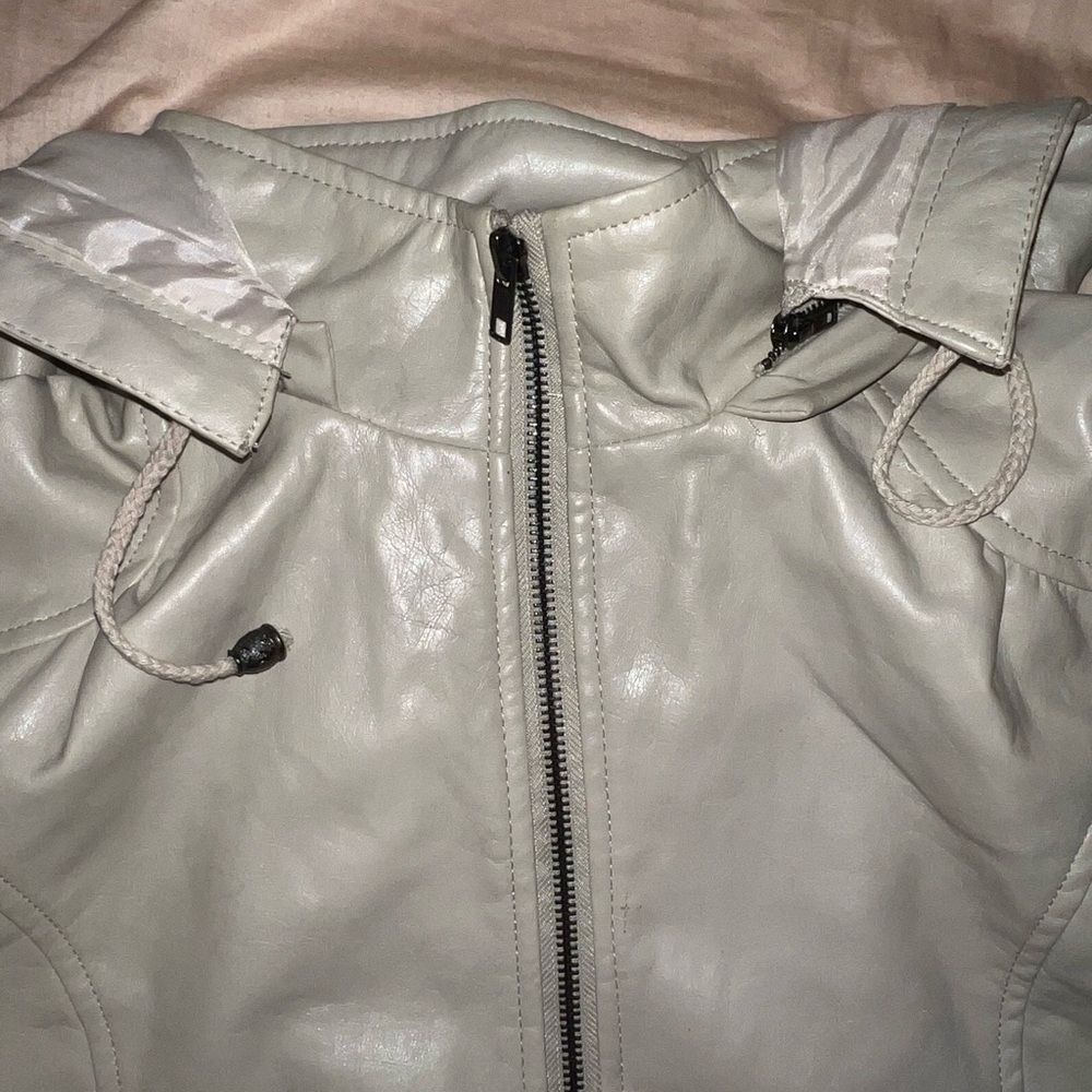 Poetry Light Gray Faux Leather Zip-Up Jacket